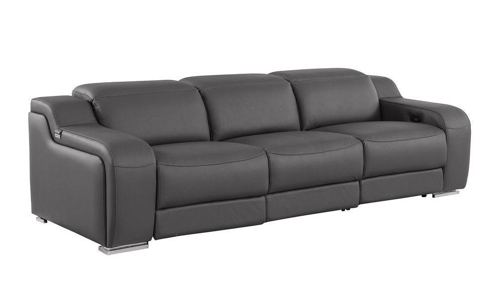Three Piece Dark Gray Leather Six Person Seating Set