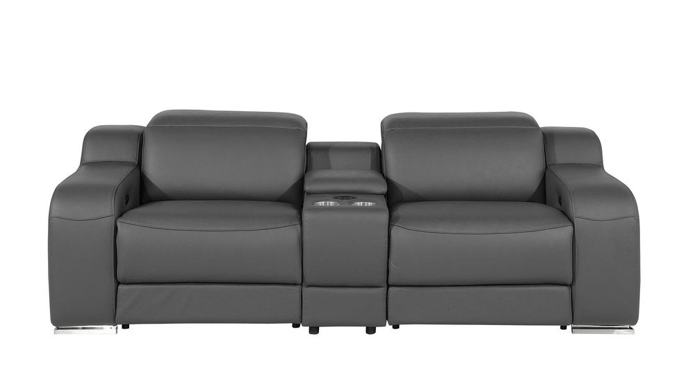 Three Piece Dark Gray Leather Six Person Seating Set