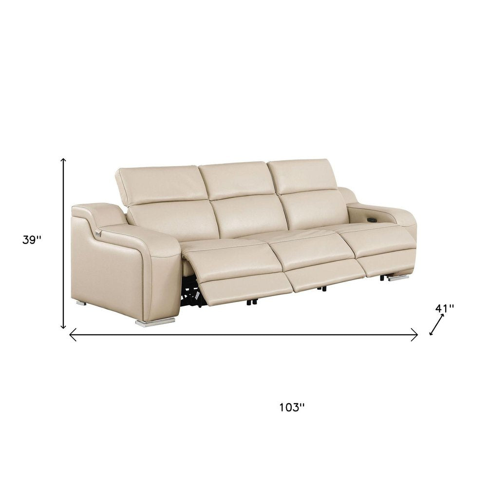 Three Piece Beige Leather Six Person Seating Set