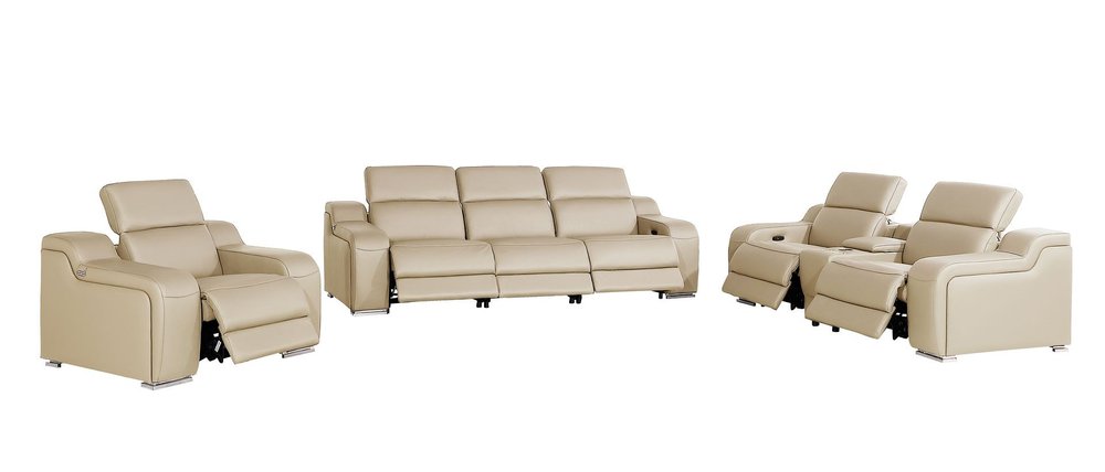 Three Piece Beige Leather Six Person Seating Set