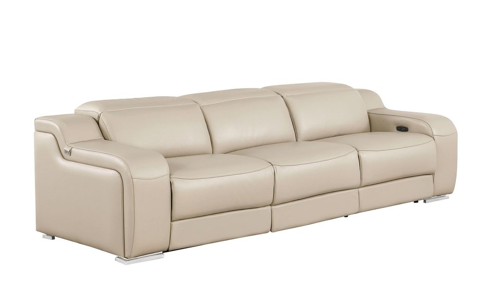 Three Piece Beige Leather Six Person Seating Set