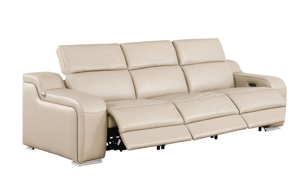 Three Piece Beige Leather Six Person Seating Set