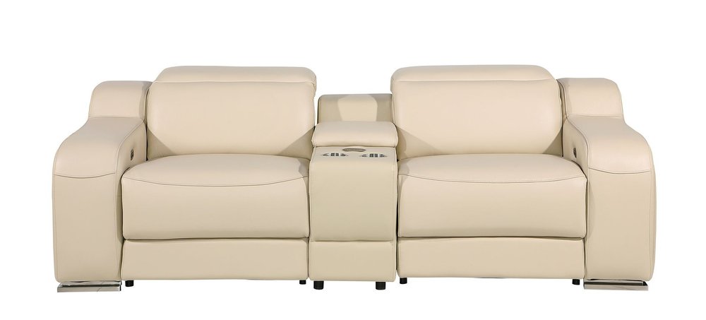 Three Piece Beige Leather Six Person Seating Set