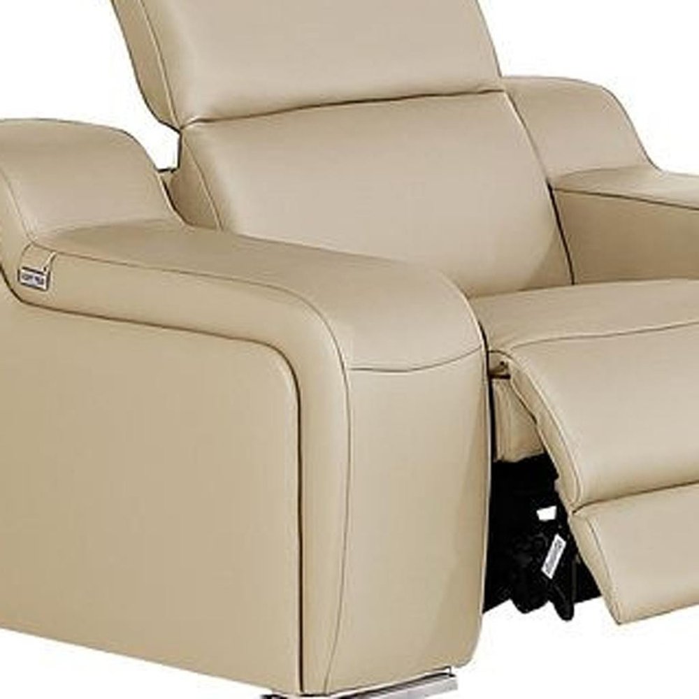Three Piece Beige Leather Six Person Seating Set