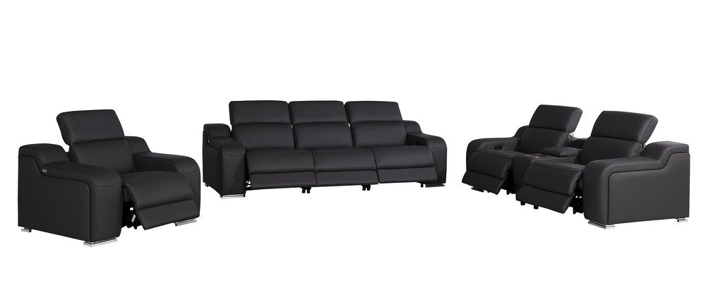Three Piece Black Leather Six Person Seating Set