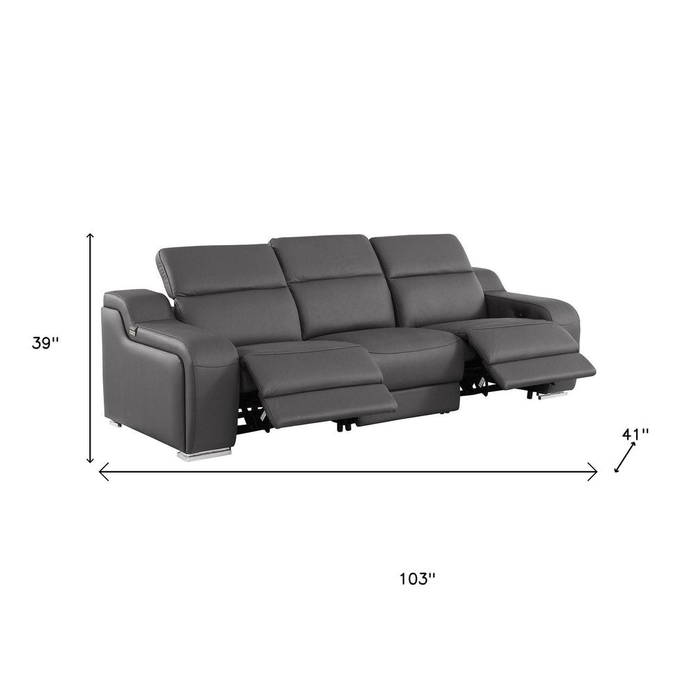 Three Piece Dark Gray Leather Six Person Seating Set