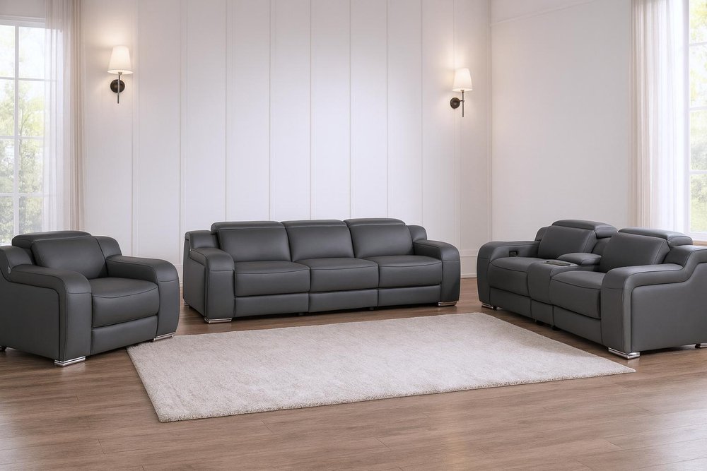 Three Piece Dark Gray Leather Six Person Seating Set