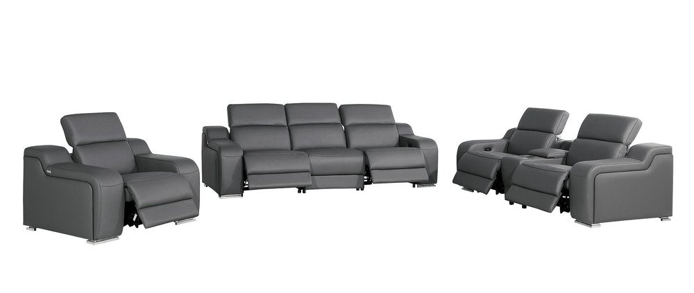 Three Piece Dark Gray Leather Six Person Seating Set