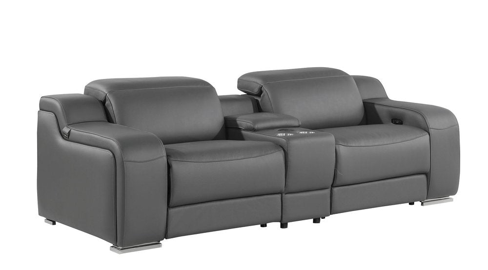 Three Piece Dark Gray Leather Six Person Seating Set