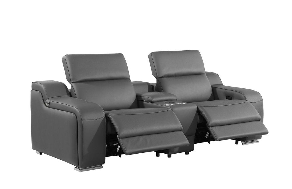 Three Piece Dark Gray Leather Six Person Seating Set