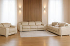 Three Piece Beige Leather Five Person Seating Set