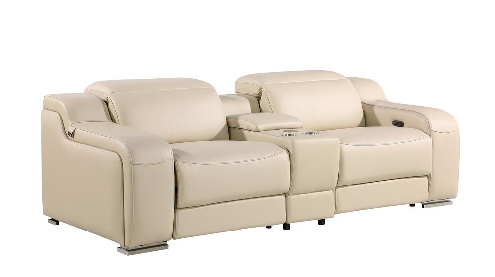 Three Piece Beige Leather Five Person Seating Set