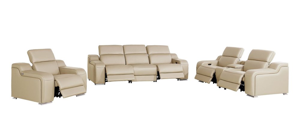 Three Piece Beige Leather Five Person Seating Set