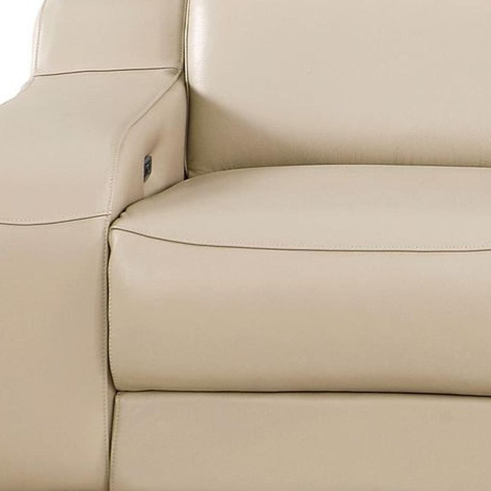 Three Piece Beige Leather Five Person Seating Set