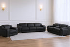 Three Piece Black Leather Six Person Seating Set