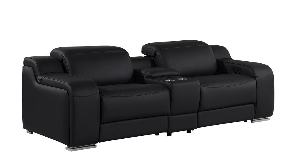 Three Piece Black Leather Six Person Seating Set