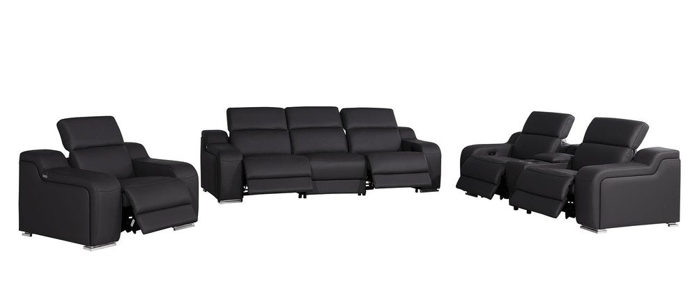 Three Piece Black Leather Six Person Seating Set