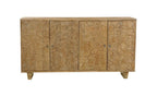 70" Brown Distressed Solid Wood Carved Floral Sideboard with Four Doors