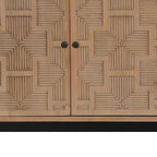 80" Brown Solid Wood Carved Geometric Sideboard with Four Doors