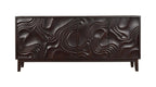 80" Dark Brown Solid Wood Carved Abstract Sideboard with Four Doors