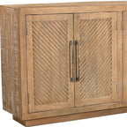 72" Natural Distressed Solid Wood Carved Geometric Sideboard with Four Doors