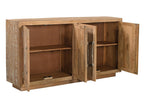 72" Natural Distressed Solid Wood Carved Geometric Sideboard with Four Doors