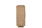 72" Natural Distressed Solid Wood Carved Geometric Sideboard with Four Doors