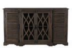 70" Dark Brown Solid Wood Carved Geometric Sideboard with Four Doors