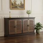 72" Dark Brown Solid Wood Shutter Style Sideboard with Four Doors