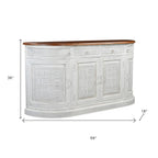 69" White And Brown Solid Wood Carved Geometric Four Drawer Four Door Sideboard