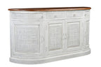 69" White And Brown Solid Wood Carved Geometric Four Drawer Four Door Sideboard
