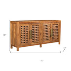 71" Brown Solid Wood Carved Geometric Sideboard with Four Doors