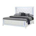 White Faux Crystal Bling Wood And Tufted Cotton Lighted King Bed Frame