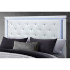 White Faux Crystal Bling Wood And Tufted Cotton Lighted King Bed Frame