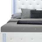 White Faux Crystal Bling Wood And Tufted Cotton Lighted King Bed Frame