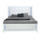 White Faux Crystal Bling Wood And Tufted Cotton Lighted King Bed Frame