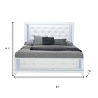 White Faux Crystal Bling Wood And Tufted Cotton Lighted King Bed Frame