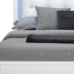 White Faux Crystal Bling Wood And Tufted Cotton Lighted Queen Bed Frame