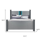 Silver Wood And Faux Crystals Lighted Queen Four Poster Bed Frame