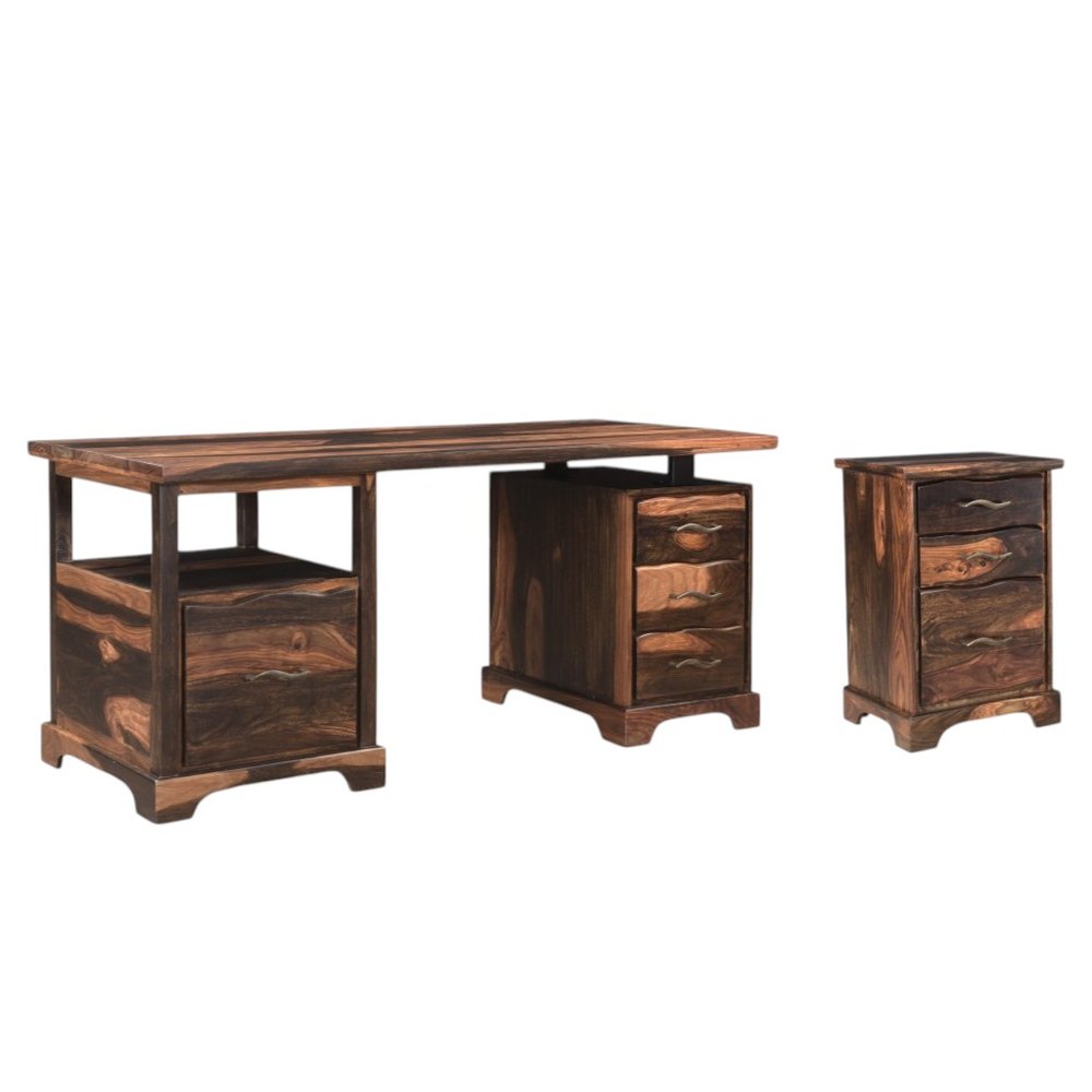 68" Dark Brown Solid Wood Pedestal Executive Desk 2With And Seven Drawers
