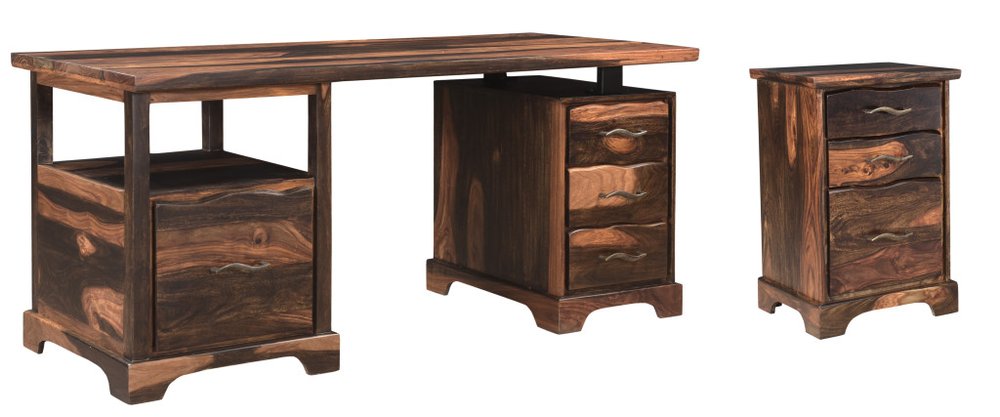 68" Dark Brown Solid Wood Pedestal Executive Desk 2With And Seven Drawers