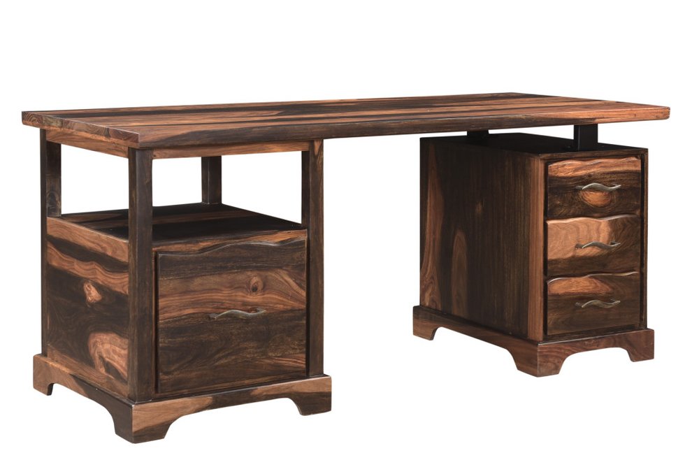 68" Dark Brown Solid Wood Pedestal Executive Desk 2With And Seven Drawers
