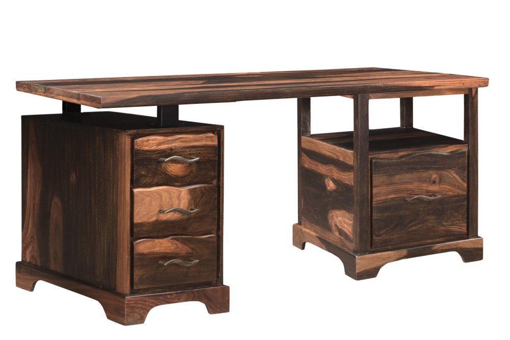 68" Dark Brown Solid Wood Pedestal Executive Desk 2With And Seven Drawers