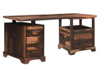 68" Dark Brown Solid Wood Pedestal Executive Desk 2With And Seven Drawers