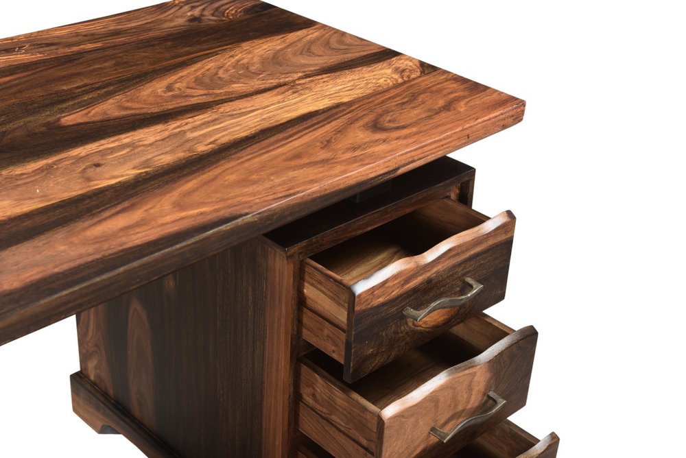 68" Dark Brown Solid Wood Pedestal Executive Desk 2With And Seven Drawers