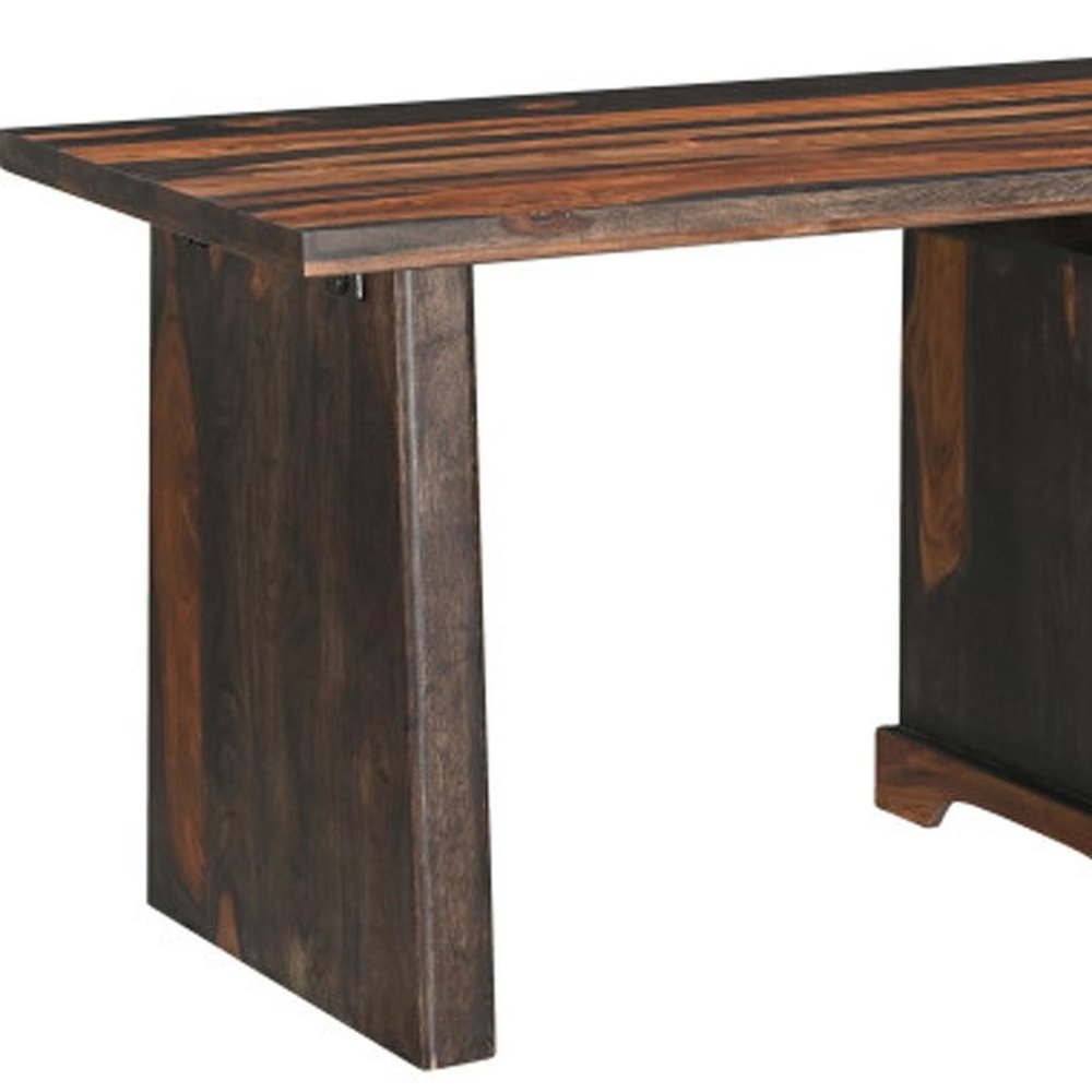 54" Dark Brown Solid Wood Pedestal Writing Desk 2With And Six Drawers