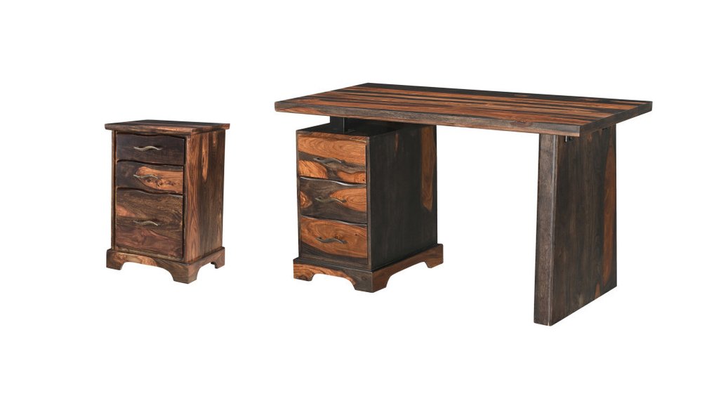 54" Dark Brown Solid Wood Pedestal Writing Desk 2With And Six Drawers