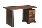 54" Dark Brown Solid Wood Pedestal Writing Desk 2With And Six Drawers