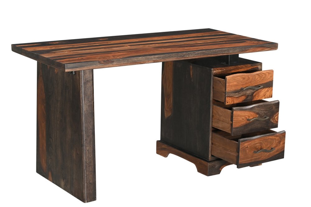 54" Dark Brown Solid Wood Pedestal Writing Desk 2With And Six Drawers