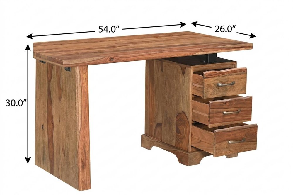 54" Dark Brown Solid Wood Pedestal Writing Desk 2With And Six Drawers
